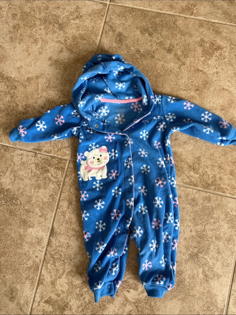 Carter's Blue Hooded Fleece One-Piece with Pink Accents and Puppy Applique